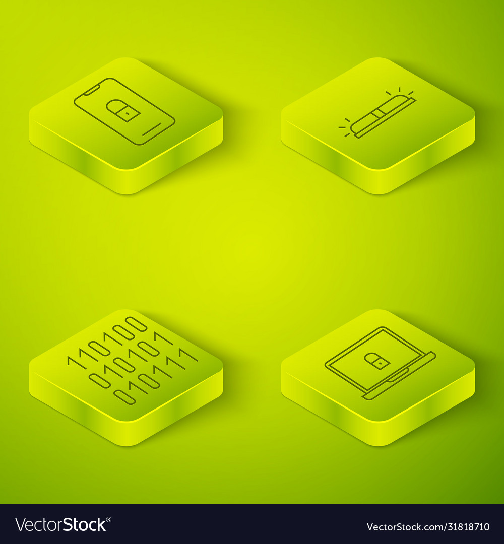 Set isometric flasher siren binary code laptop