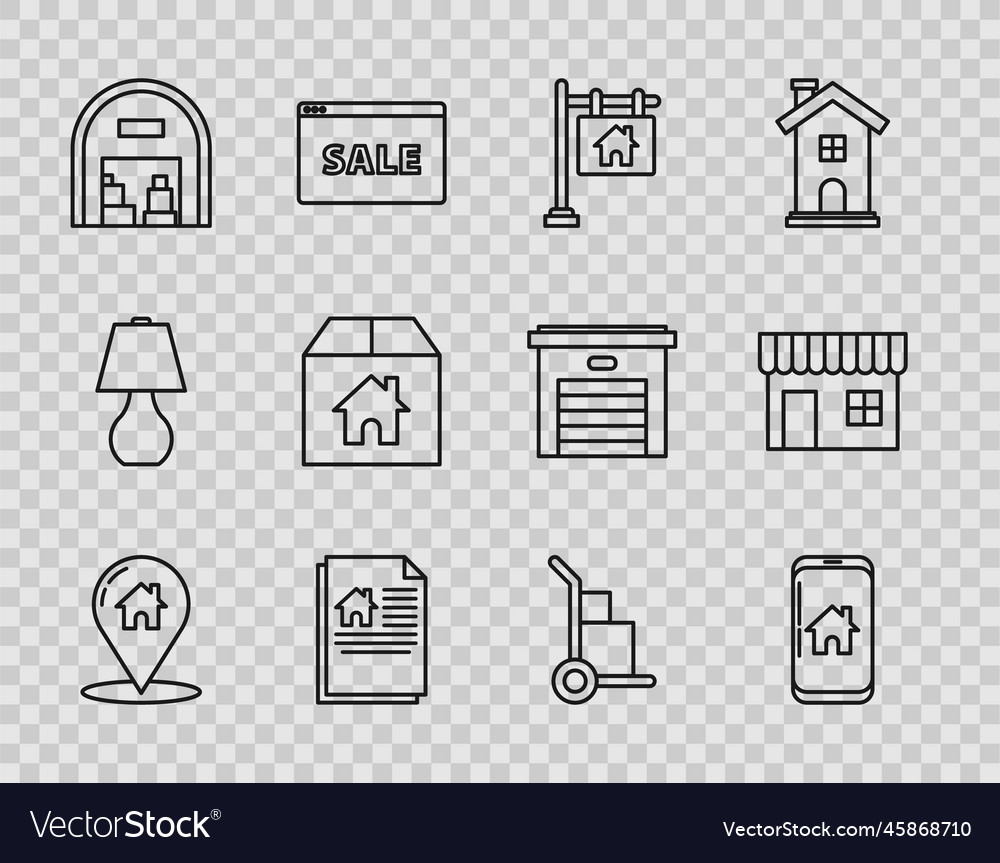 Set line map pointer with house mobile phone vector image Set line map pointer with house mobile phone