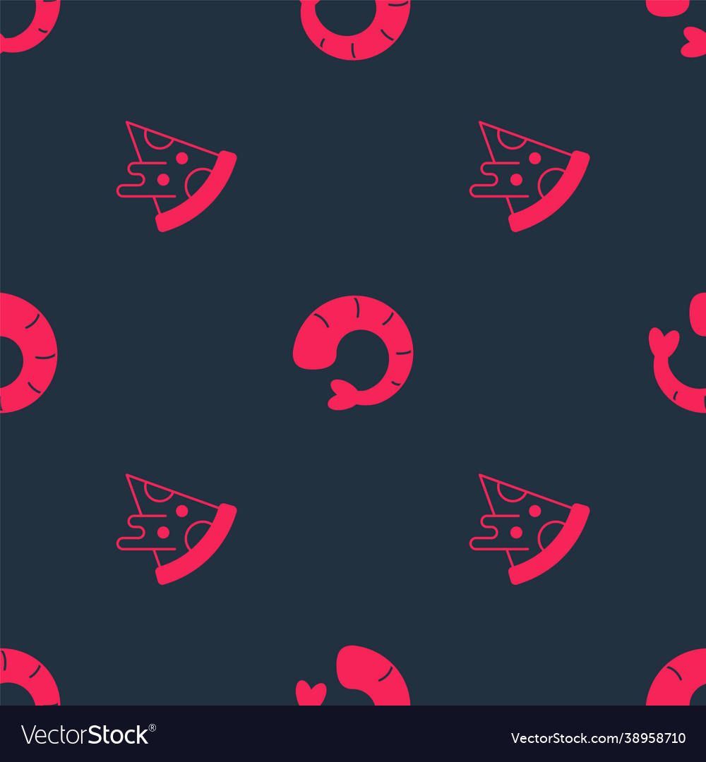 Set slice pizza and shrimp on seamless pattern