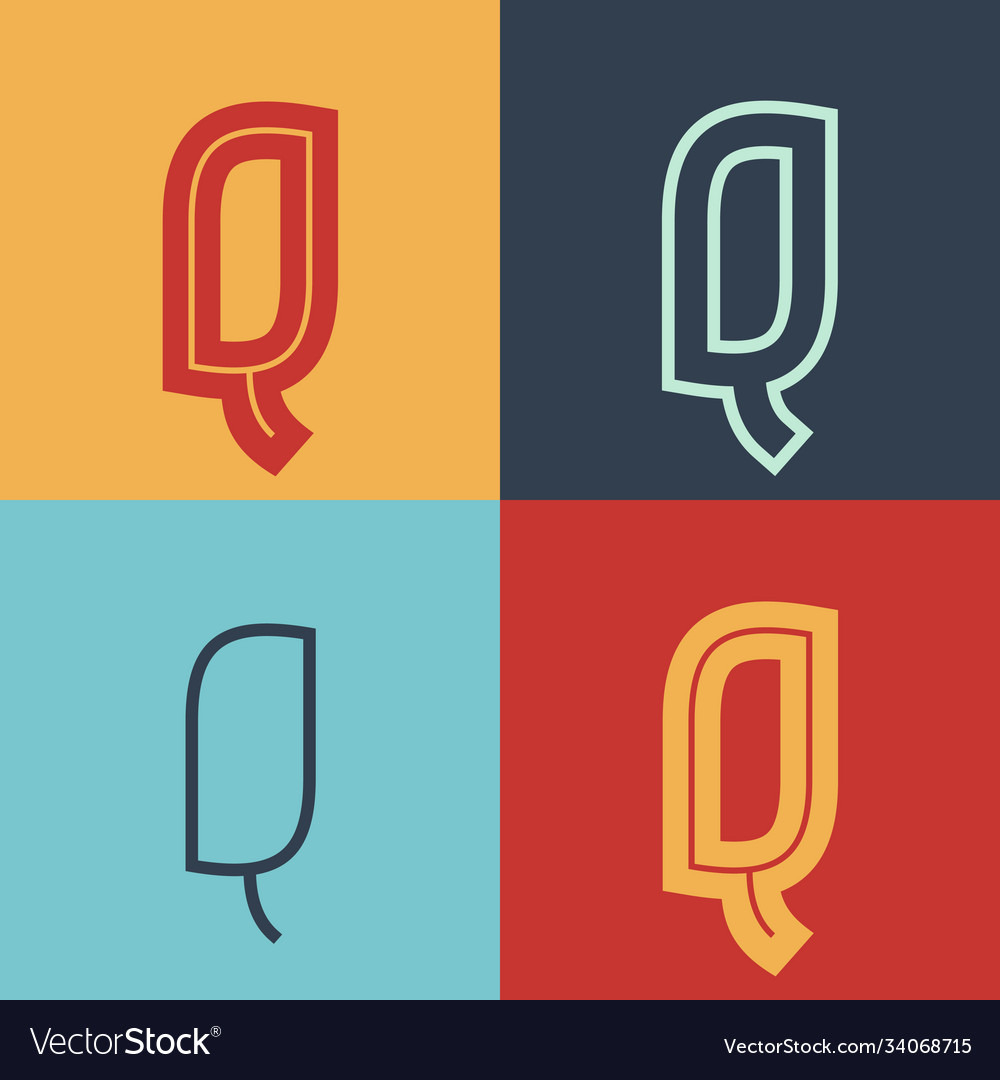 Art deco inspired letter q logo set with line vector image Art deco inspired letter q logo set with line
