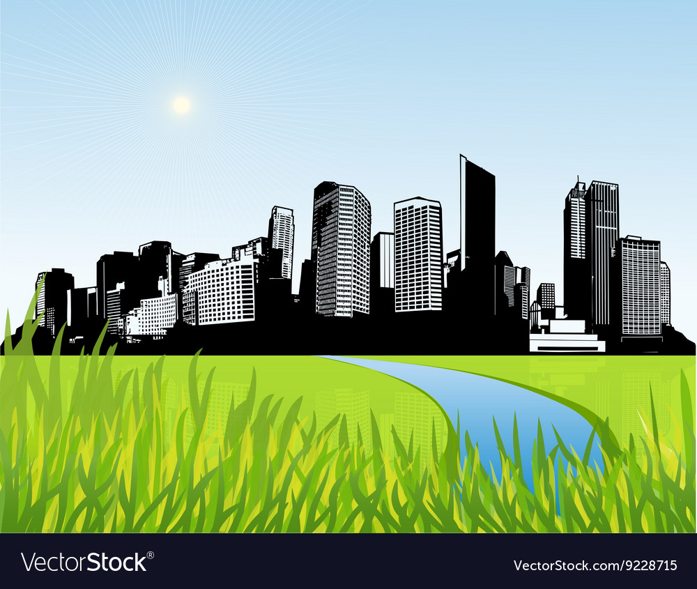 City with green grass at the front art Royalty Free Vector