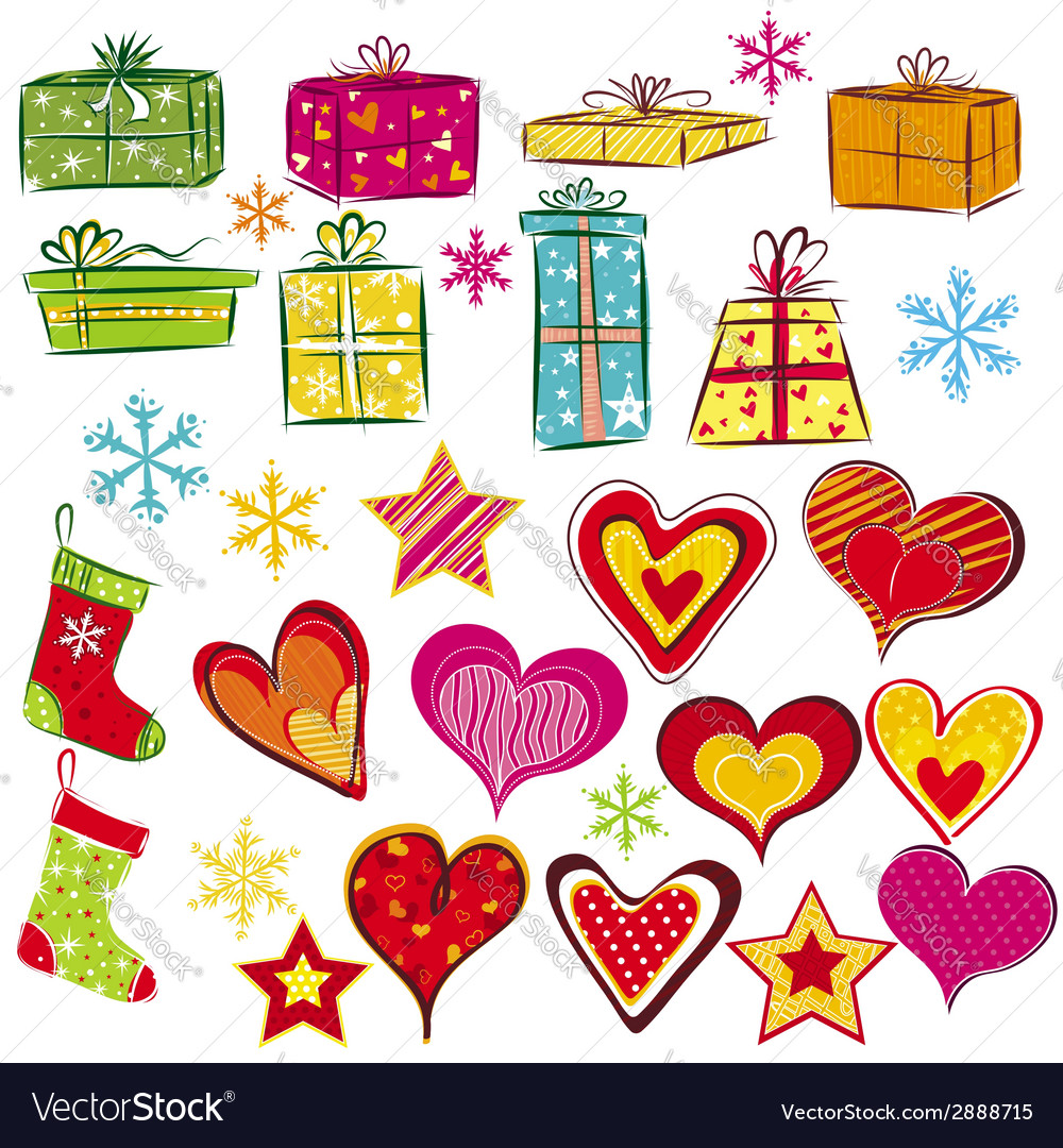 Color christmas gifts and valentines heart