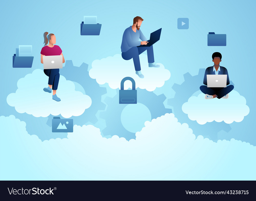People working on their computers clouds vector image People working on their computers clouds