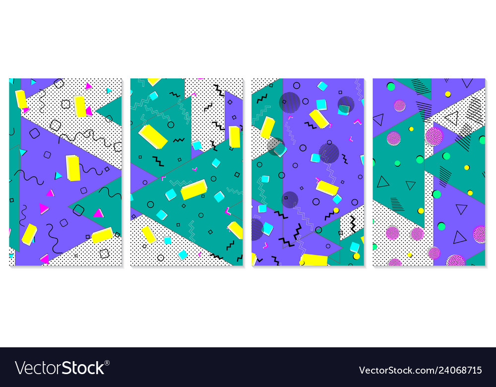 Set of memphis pattern pop art color background vector image Set of memphis pattern pop art color background