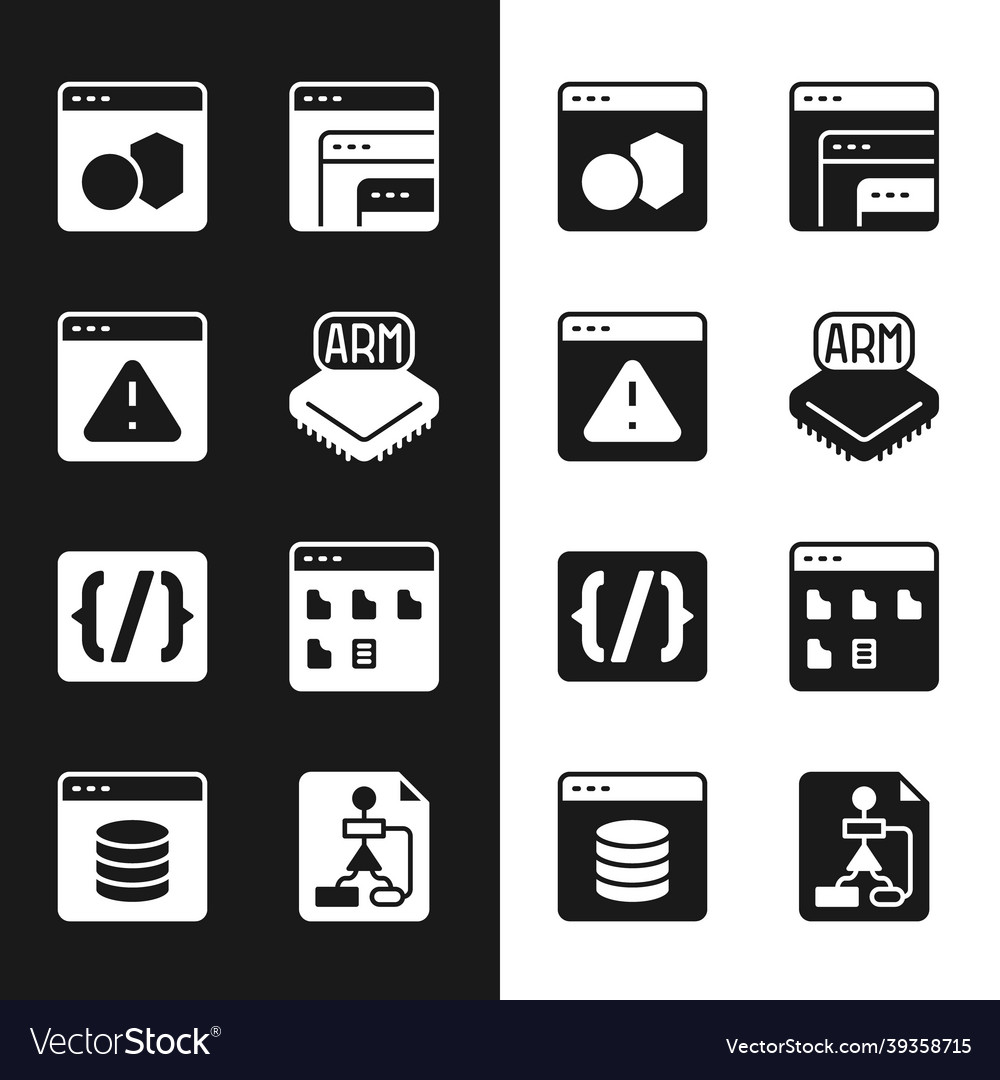 Set processor browser with exclamation mark vector image Set processor browser with exclamation mark