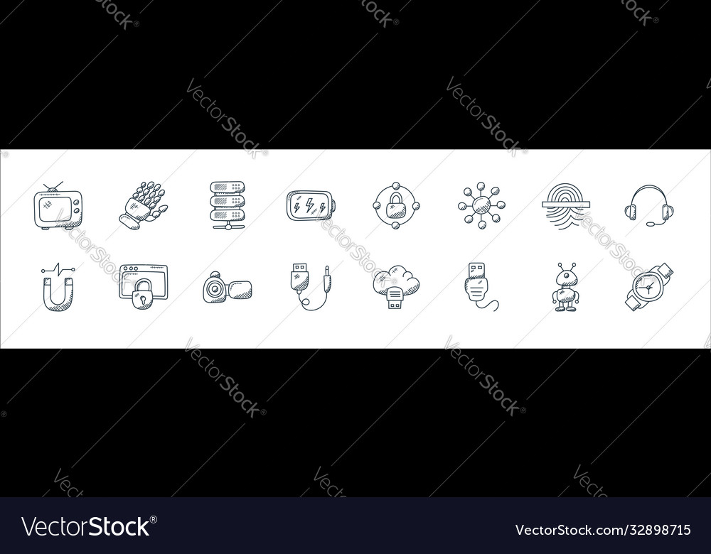 Technology line icons linear set quality vector image Technology line icons linear set quality