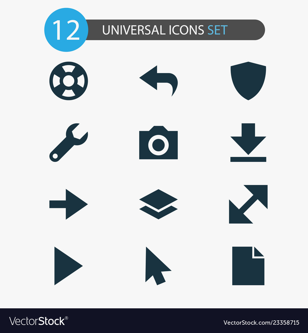 User icons set with protect play camera vector image User icons set with protect play camera