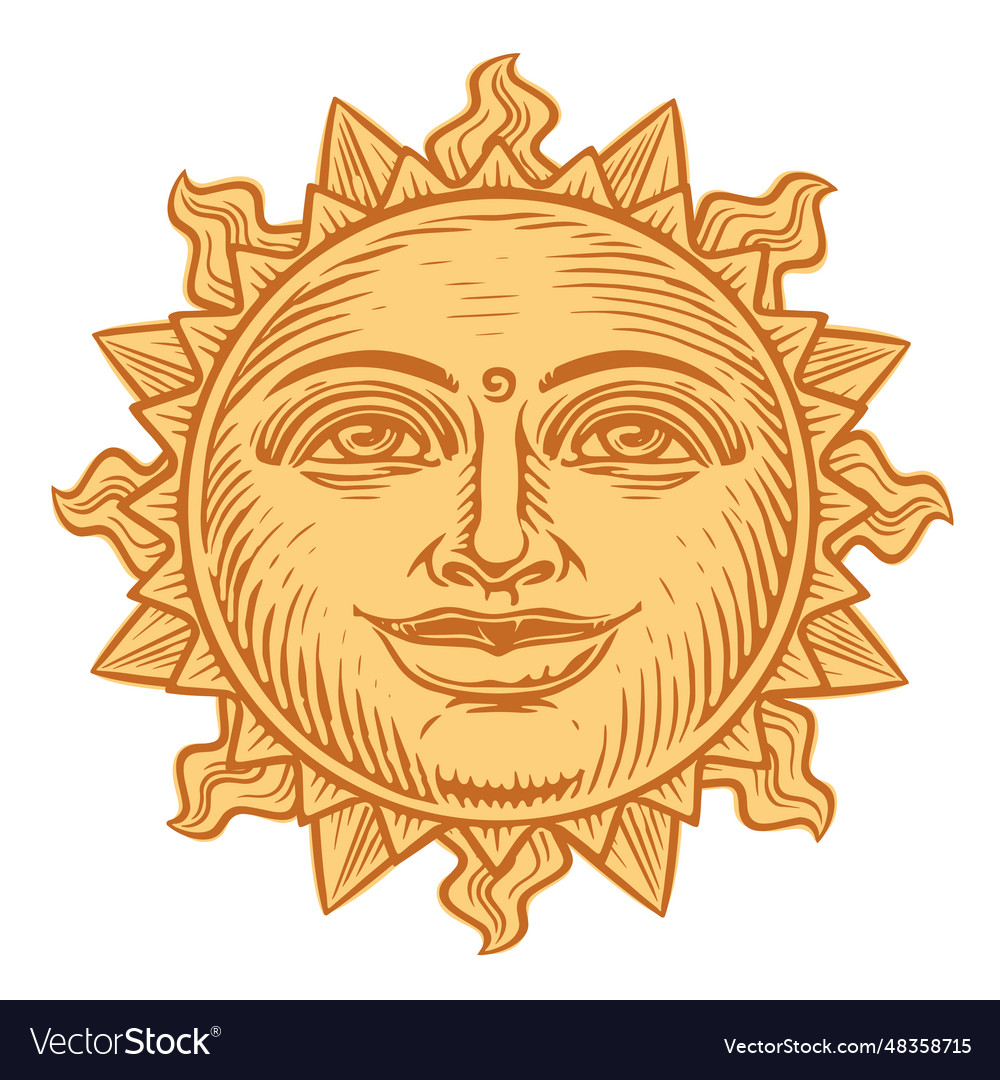 Yellow sun with smiling face and rays sunny day Vector Image