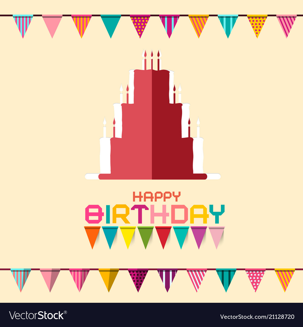 Birthday celebration design with flags and paper