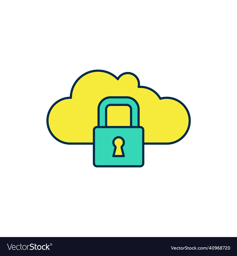 Filled outline cloud computing lock icon isolated