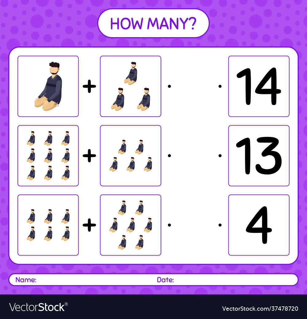 How many counting game with praying worksheet vector image How many counting game with praying worksheet