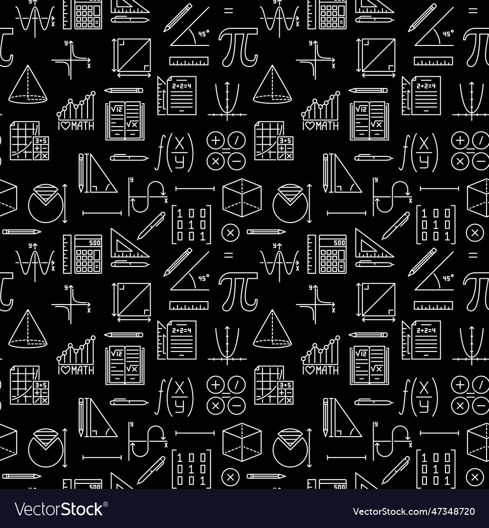 Math thin line dark pattern - mathematics vector image Math thin line dark pattern - mathematics