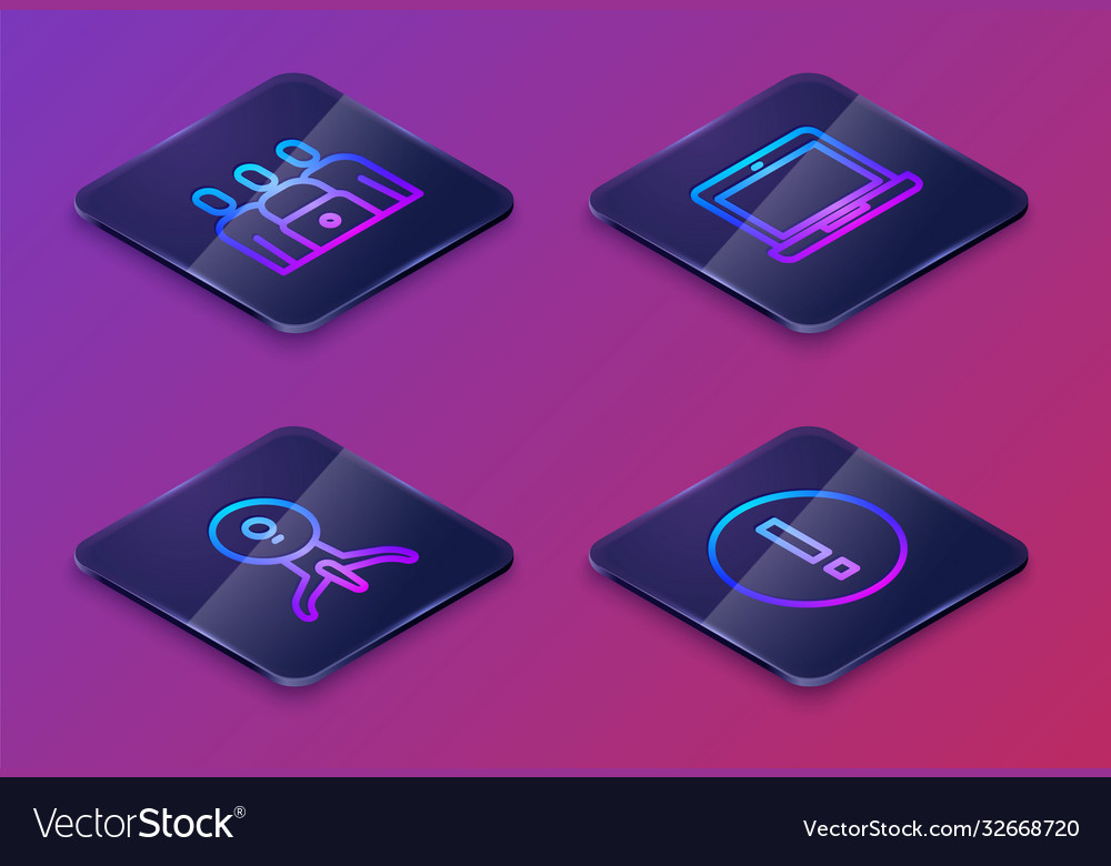 Set isometric line online class web camera vector image Set isometric line online class web camera