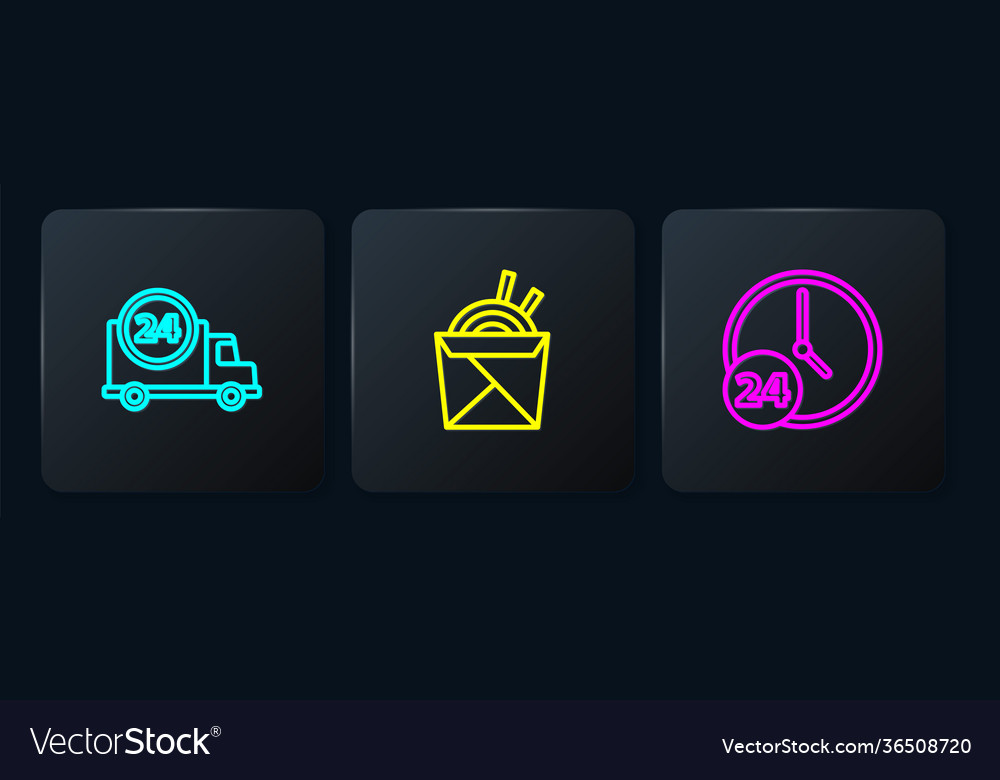 Set line fast delivery car clock 24 hours vector image Set line fast delivery car clock 24 hours