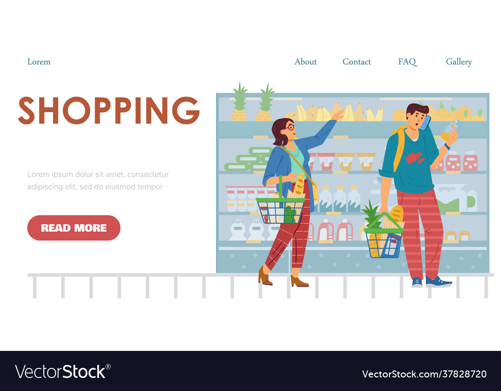 Shopping website with people buy food Royalty Free Vector