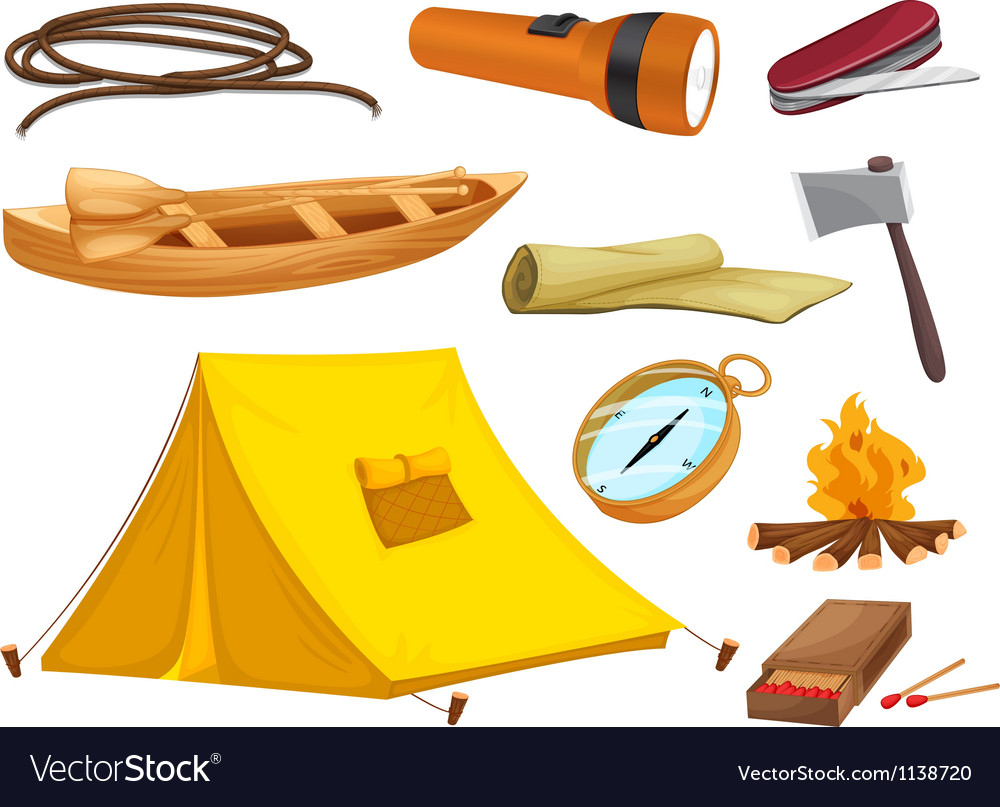 Various objects of camping Royalty Free Vector Image