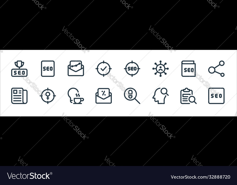 Web apps seo line icons linear set quality vector image Web apps seo line icons linear set quality