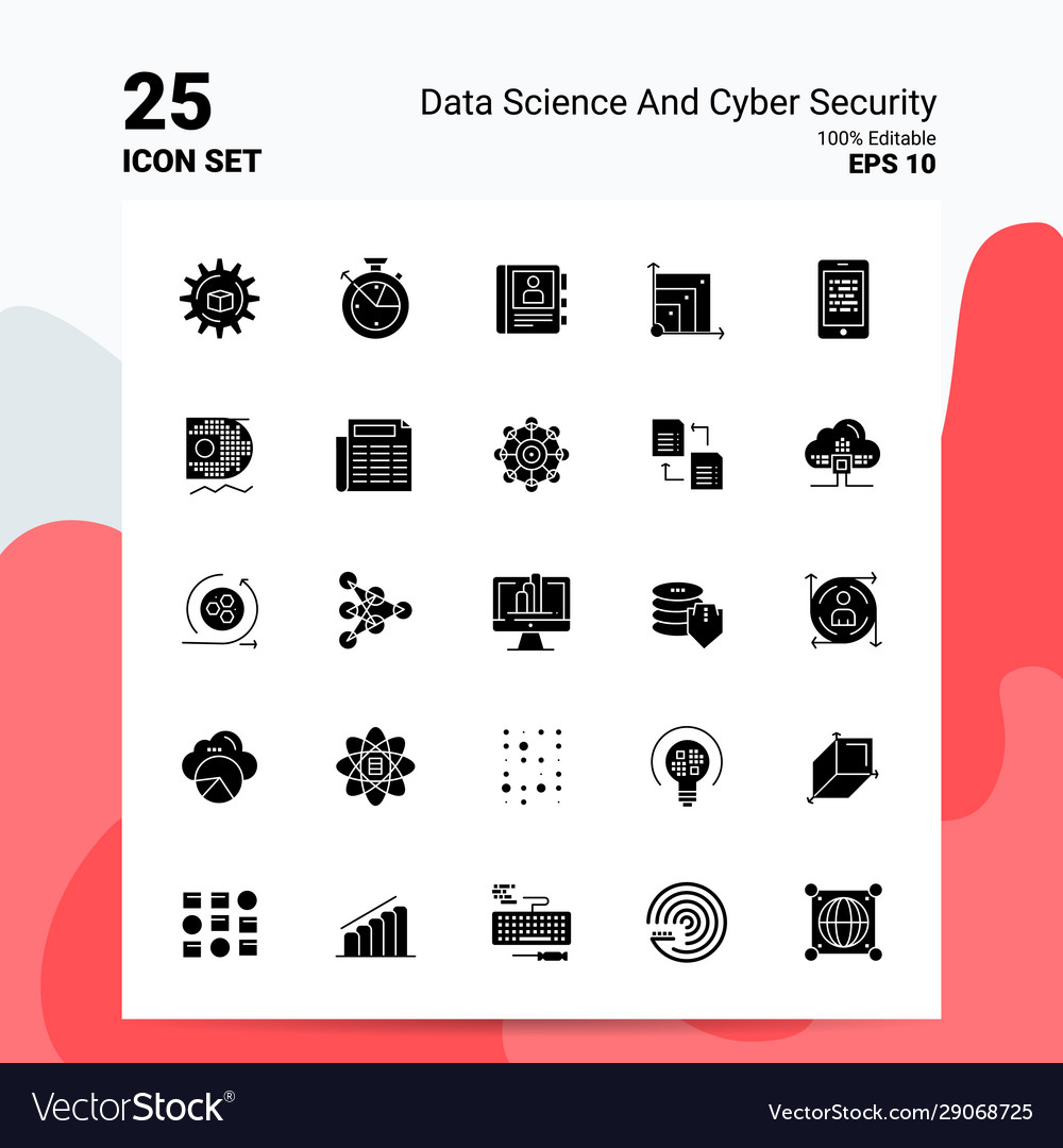 25 data science and cyber security icon set 100 vector image 25 data science and cyber security icon set 100