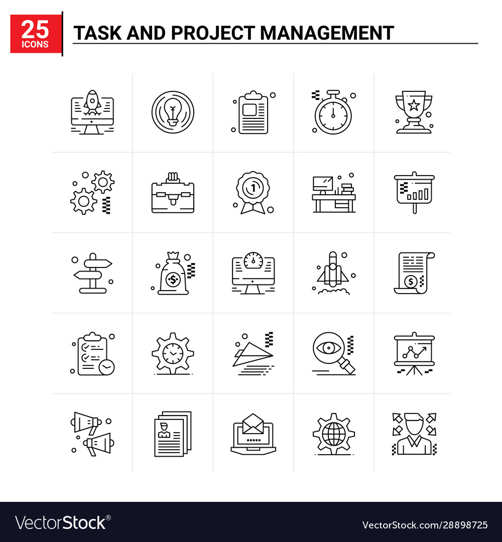 25 task and project management icon set background Vector Image 25 task and project management icon set background