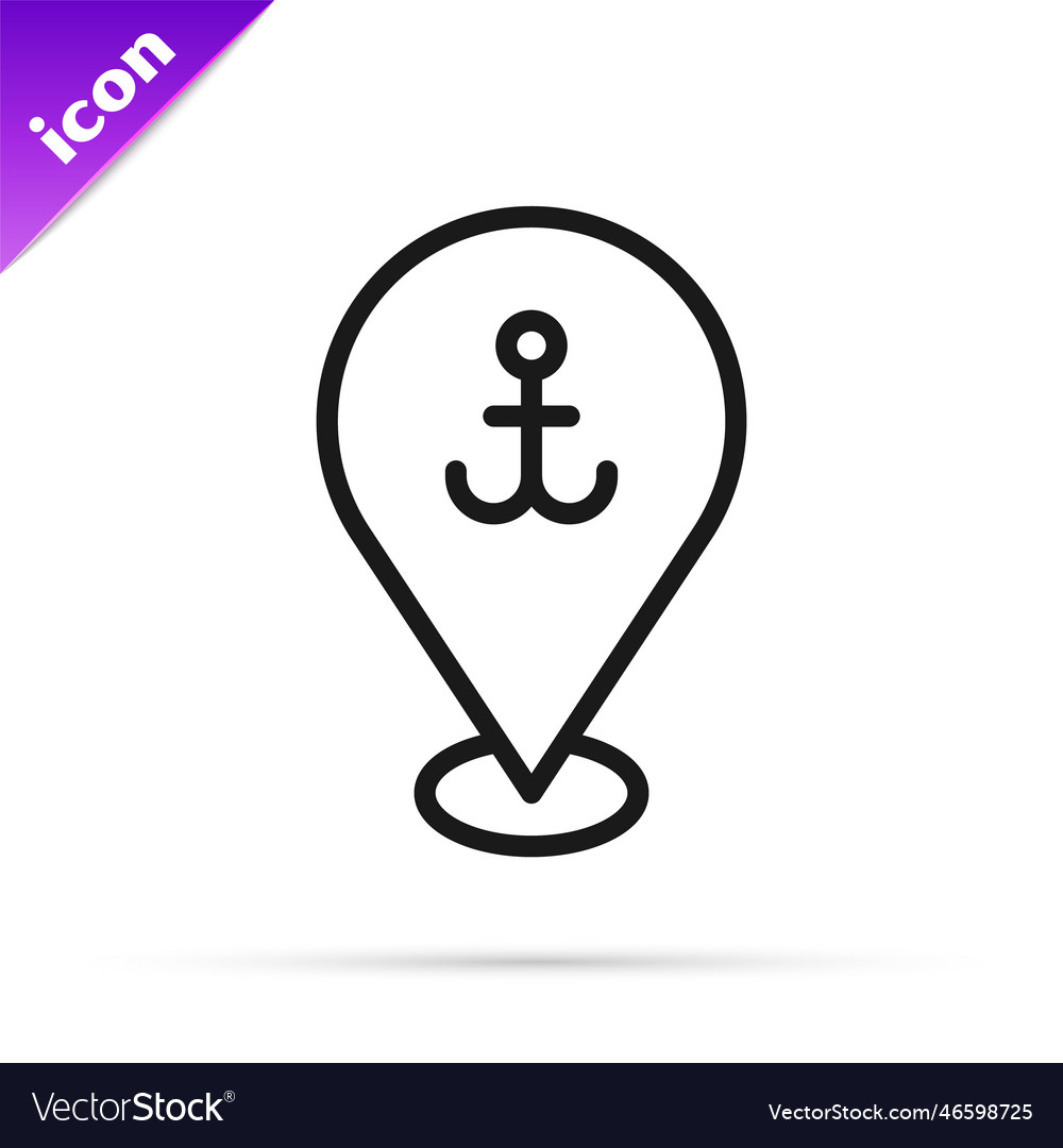 Black line map pointer with anchor icon isolated Vector Image