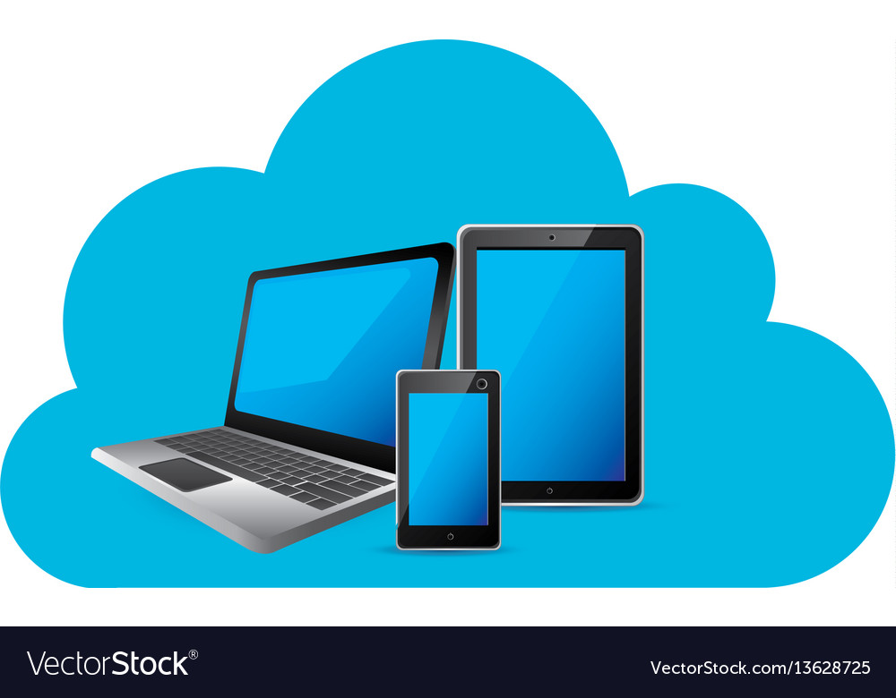 Cloud storage with set collection realistic tech Vector Image Cloud storage with set collection realistic tech