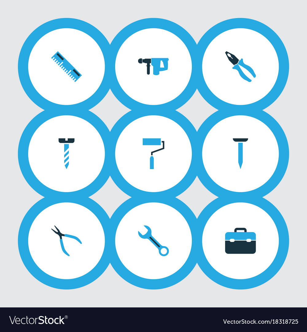 Handtools colorful icons set collection of ruler