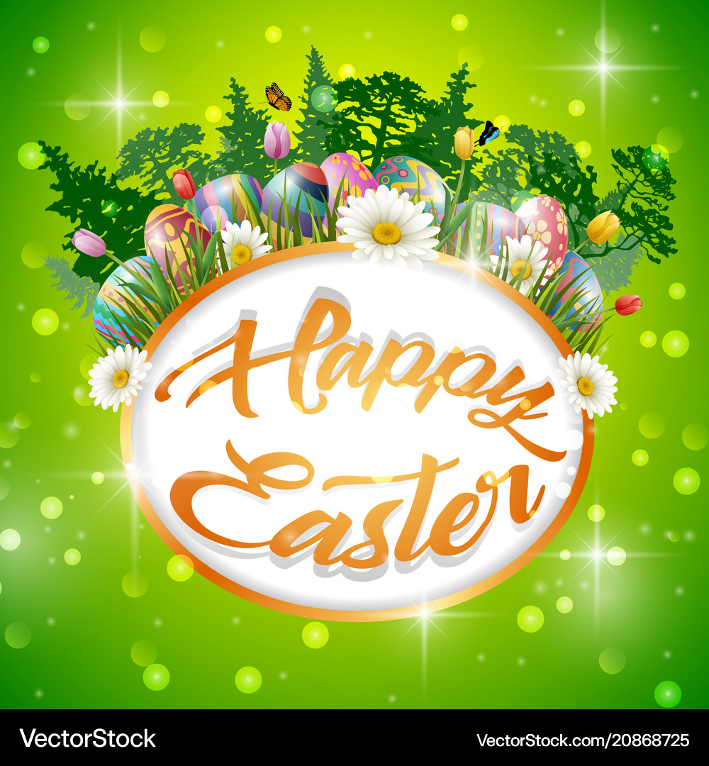 Happy easter eggs with frame round Royalty Free Vector Image