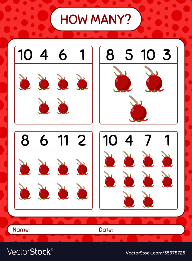 How many counting game with ugni worksheet vector image How many counting game with ugni worksheet