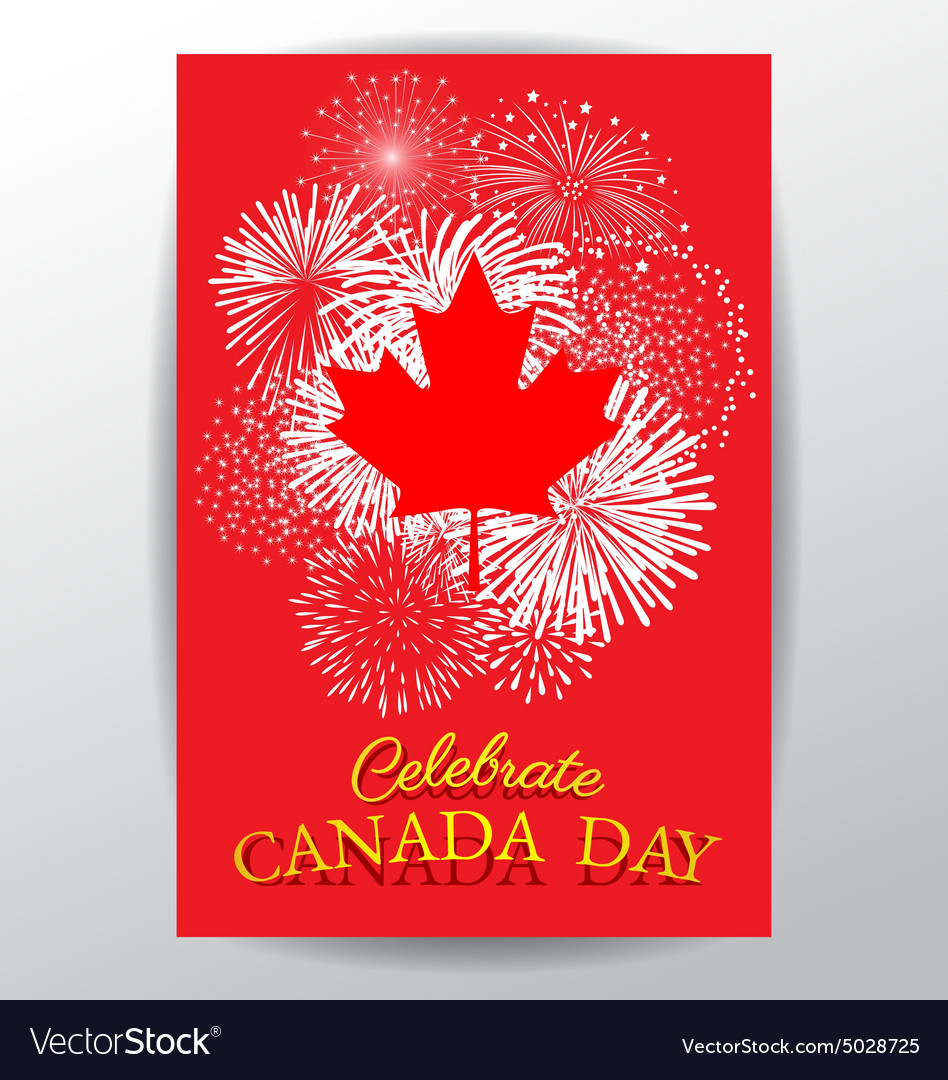 Maple leaf with firework poster for celebrate