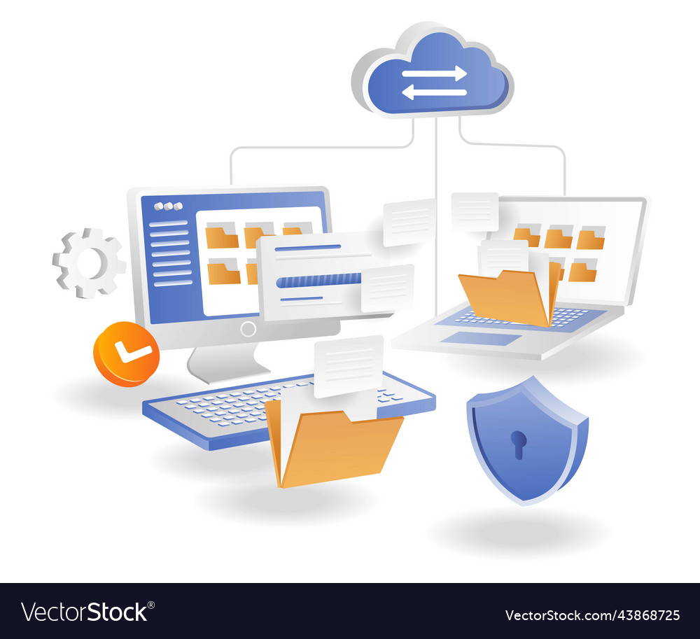 Security of sending company data between computers vector image Security of sending company data between computers