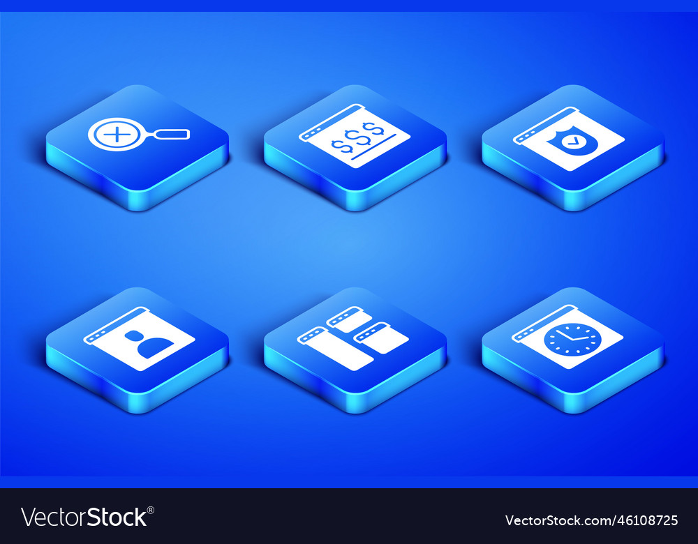 Set browser window magnifying glass and delete vector image Set browser window magnifying glass and delete