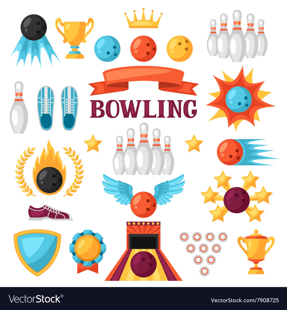 Set of bowling game items objects for decoration