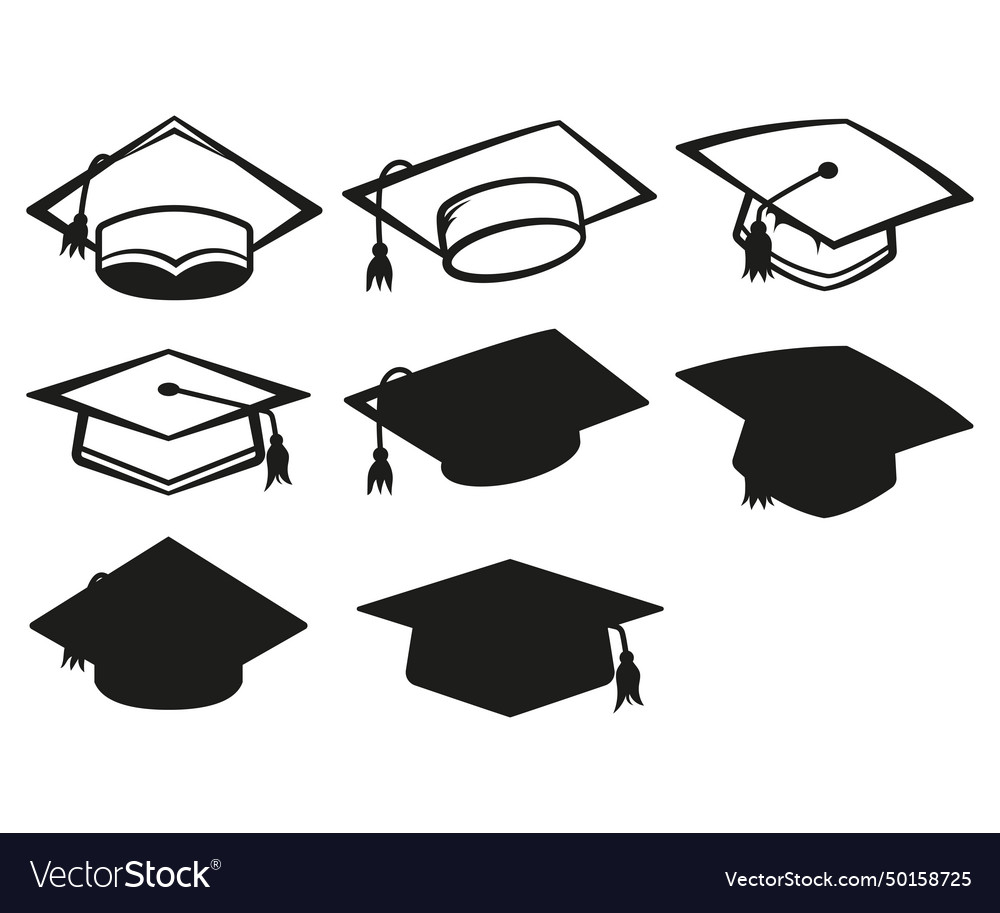 Set of graduation caps degree ceremony minimalist Vector Image