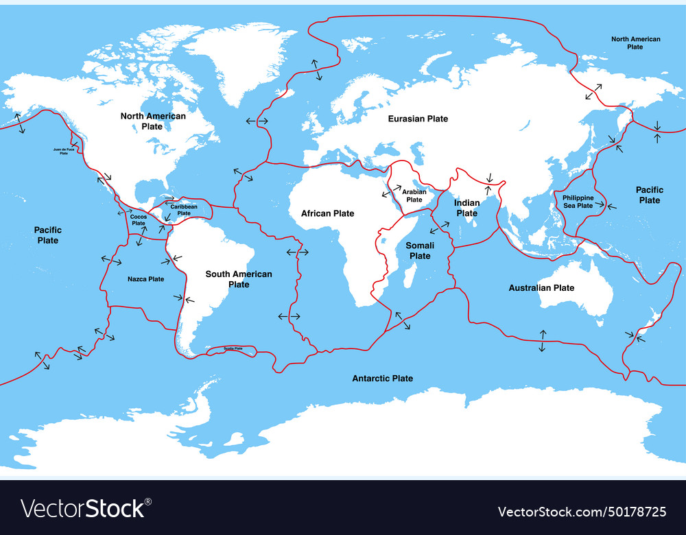 Tectonic plates on earths surface Royalty Free Vector Image