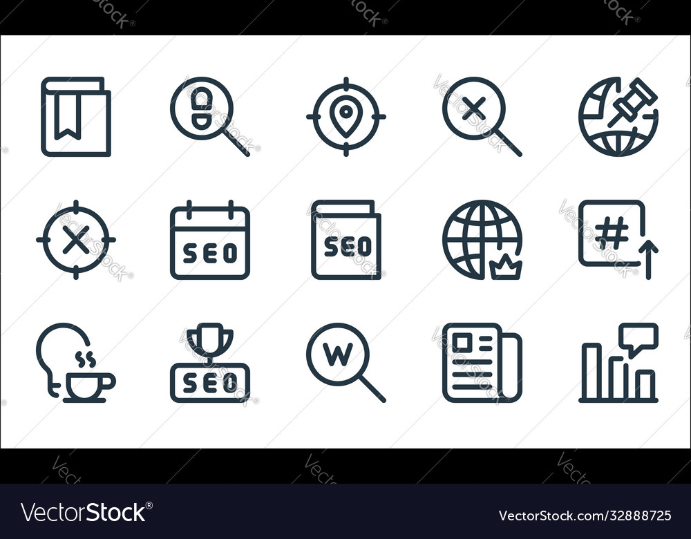 Web apps seo line icons linear set quality