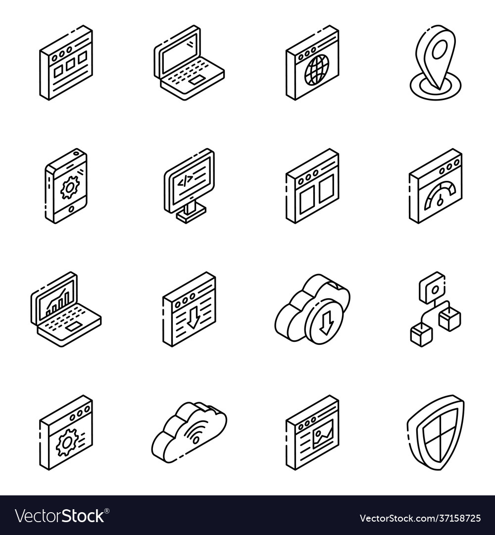 Web design linear isometric icons