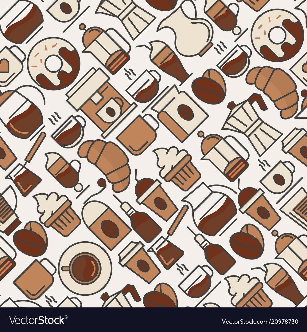 Coffee seamless pattern with thin line icons vector image Coffee seamless pattern with thin line icons