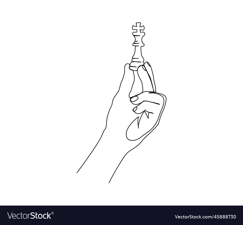 Continuous one line drawing of hand holding chess