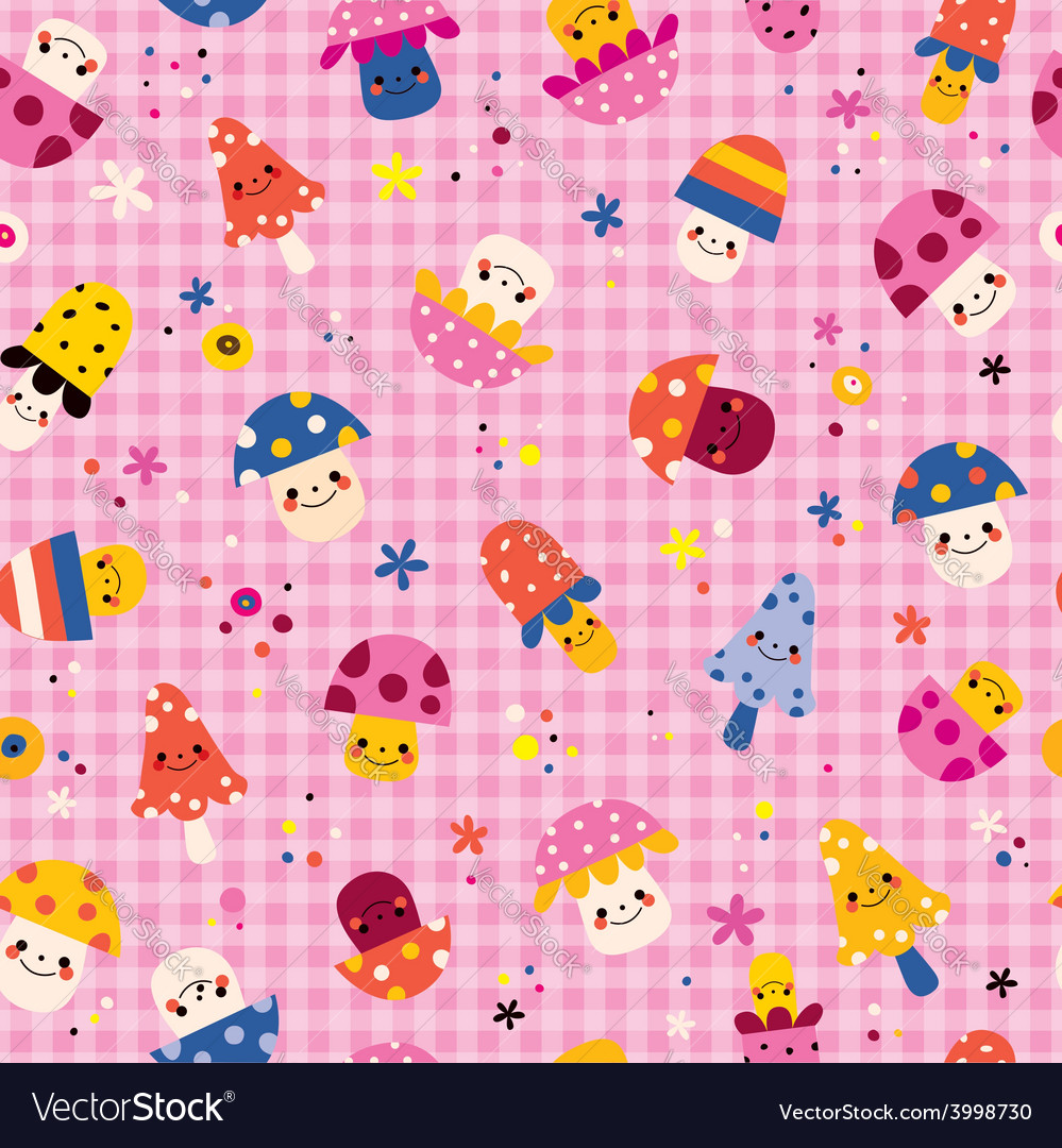 Cute mushrooms characters nature pink seamless