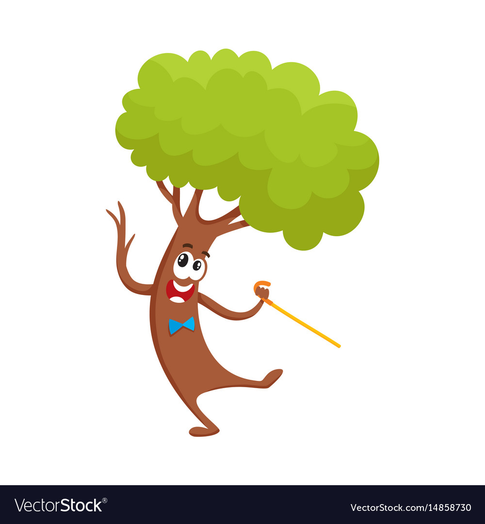 Funny comic tree character dancing step