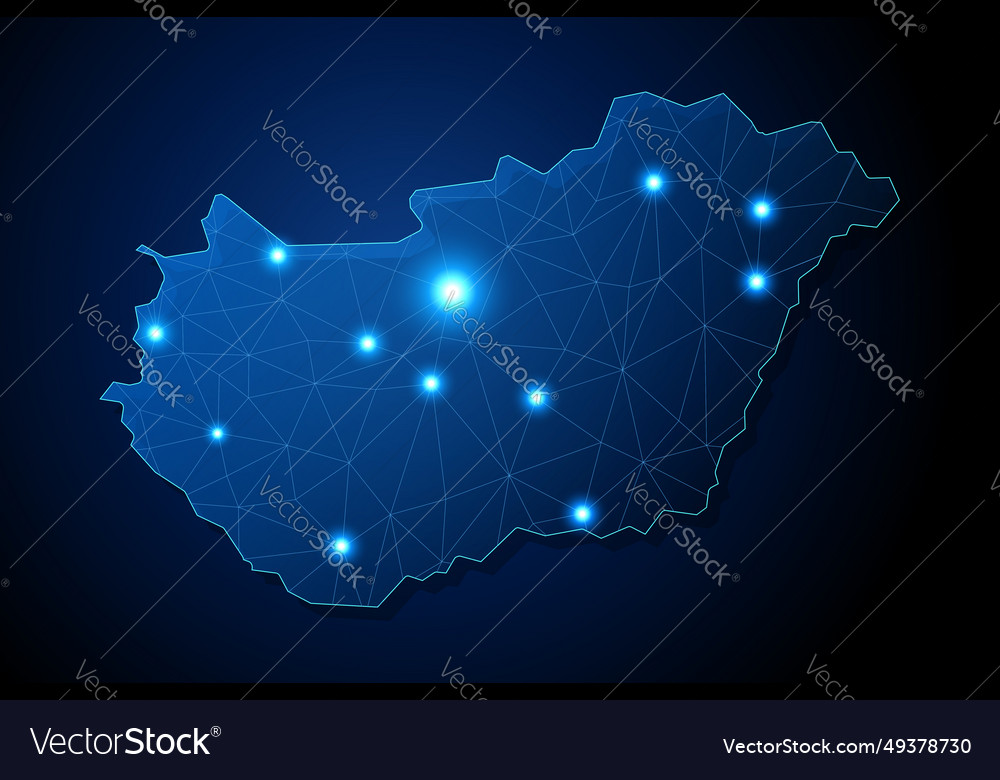 Hungary - country shape with lines connecting