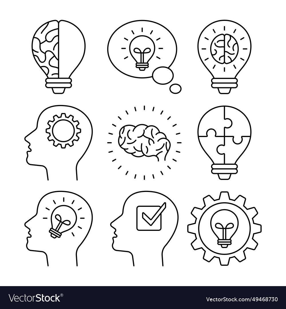 Ideas insight problem solution line icons vector image Ideas insight problem solution line icons