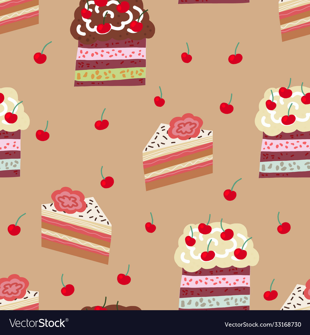 Seamless pattern with cake slices vector image Seamless pattern with cake slices