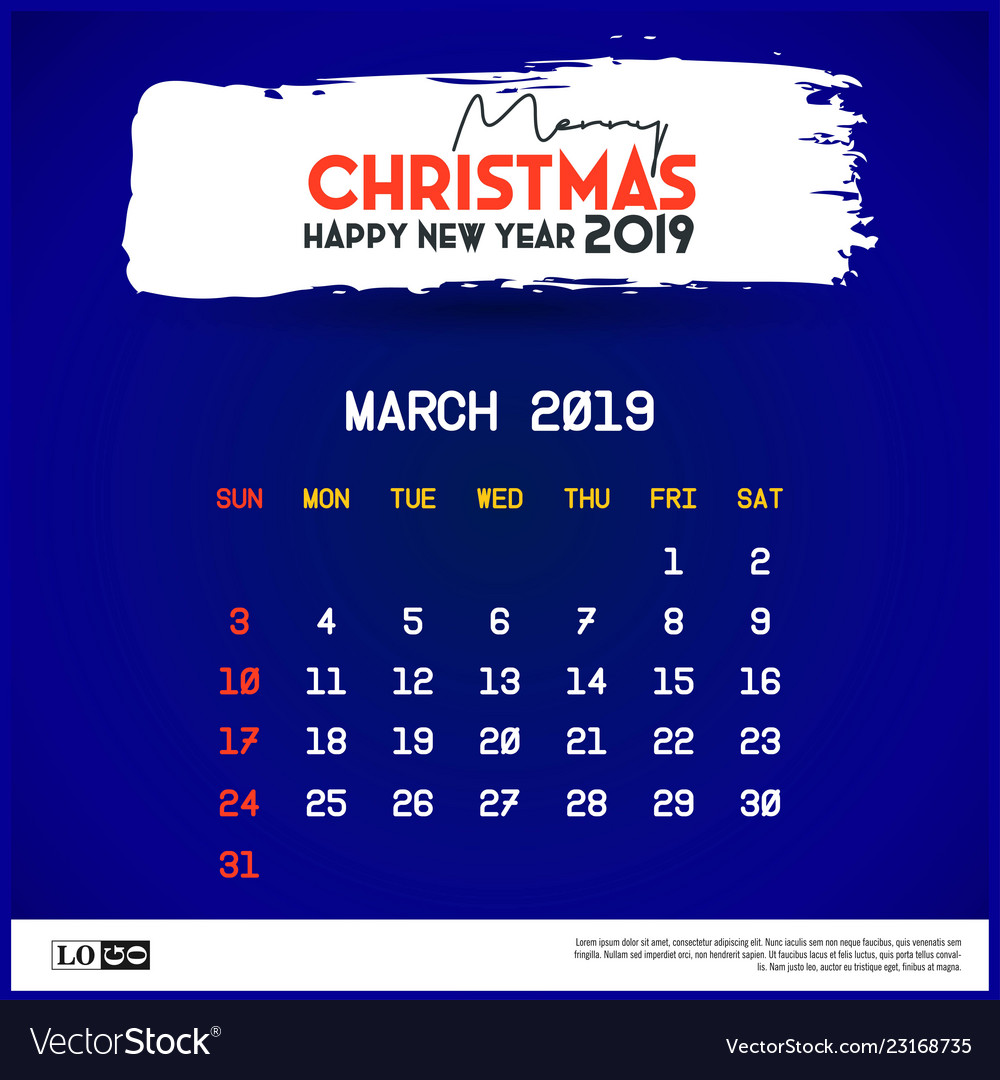 2019 march calendar template merry christmas Vector Image