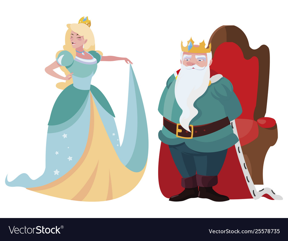 Beautiful princess and king on throne tales Vector Image