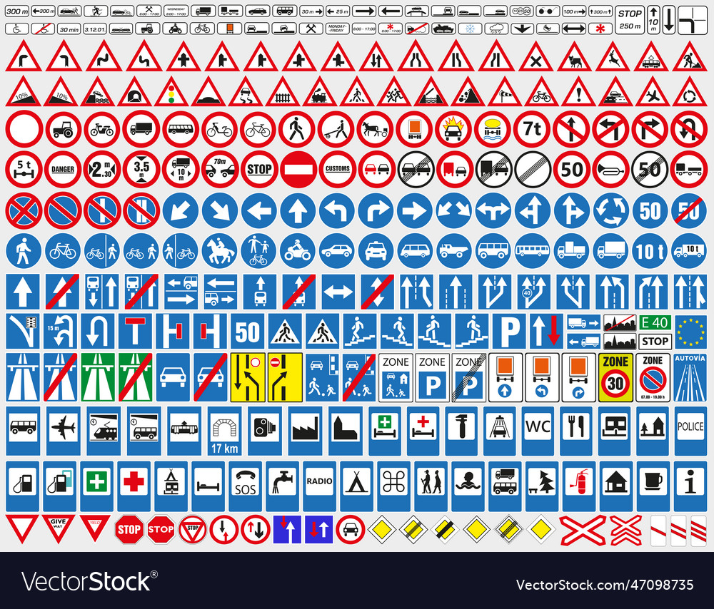 Big set of road signs road signs Royalty Free Vector Image