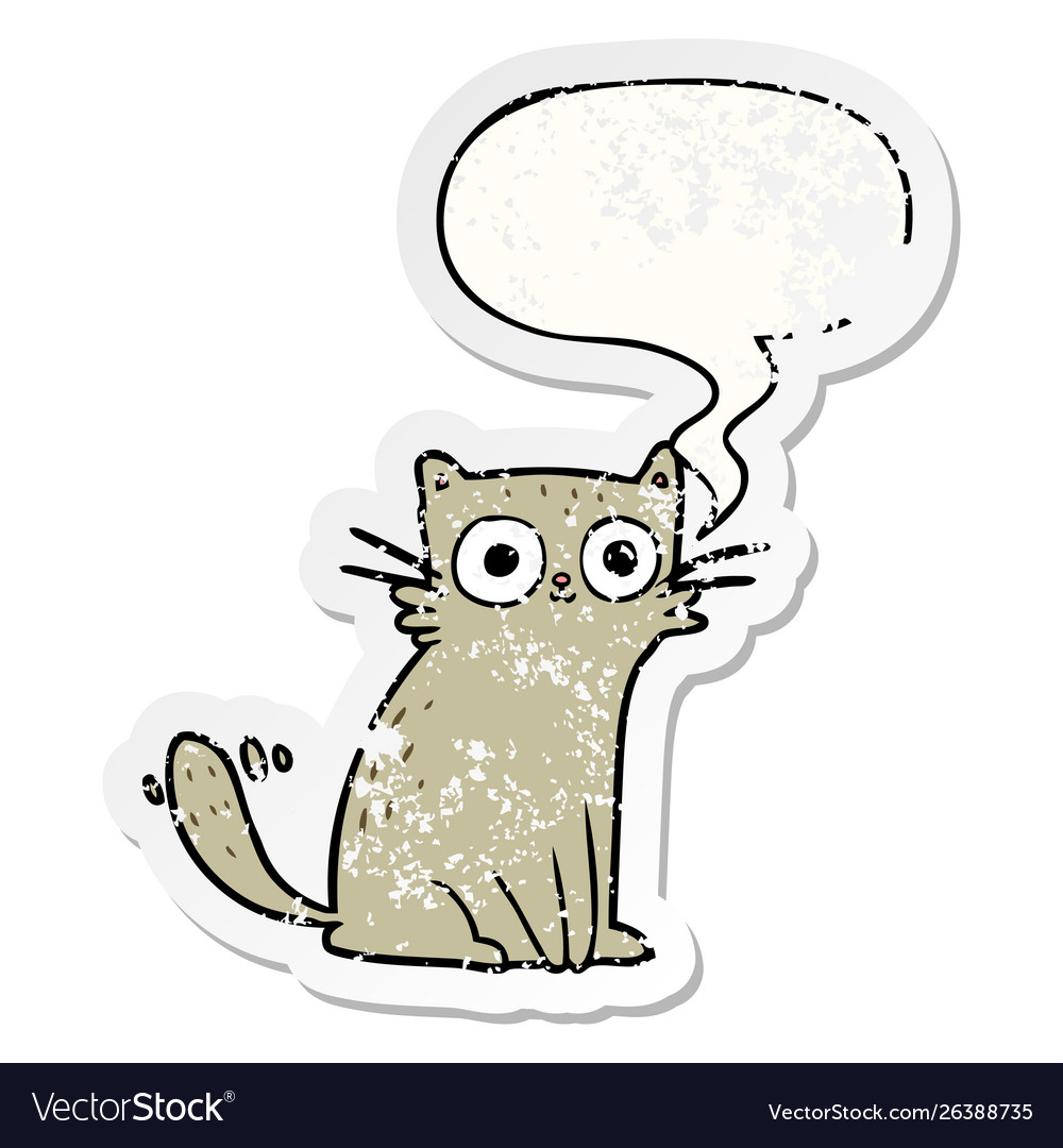 Cartoon staring cat and speech bubble distressed