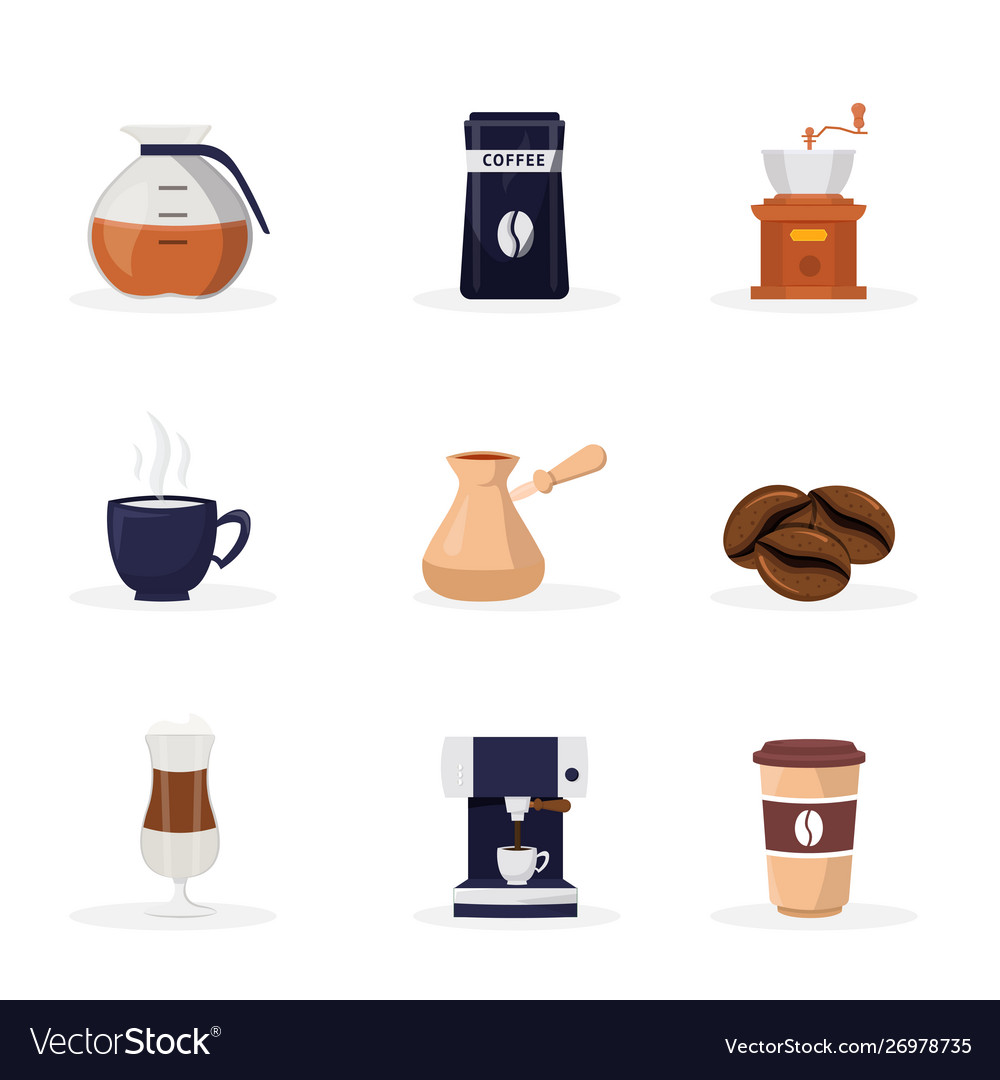 Coffee shop cartoon flat set Royalty Free Vector Image