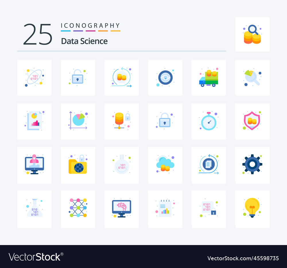 Data Science 25 Flat Color Icon Pack Including Vector Image