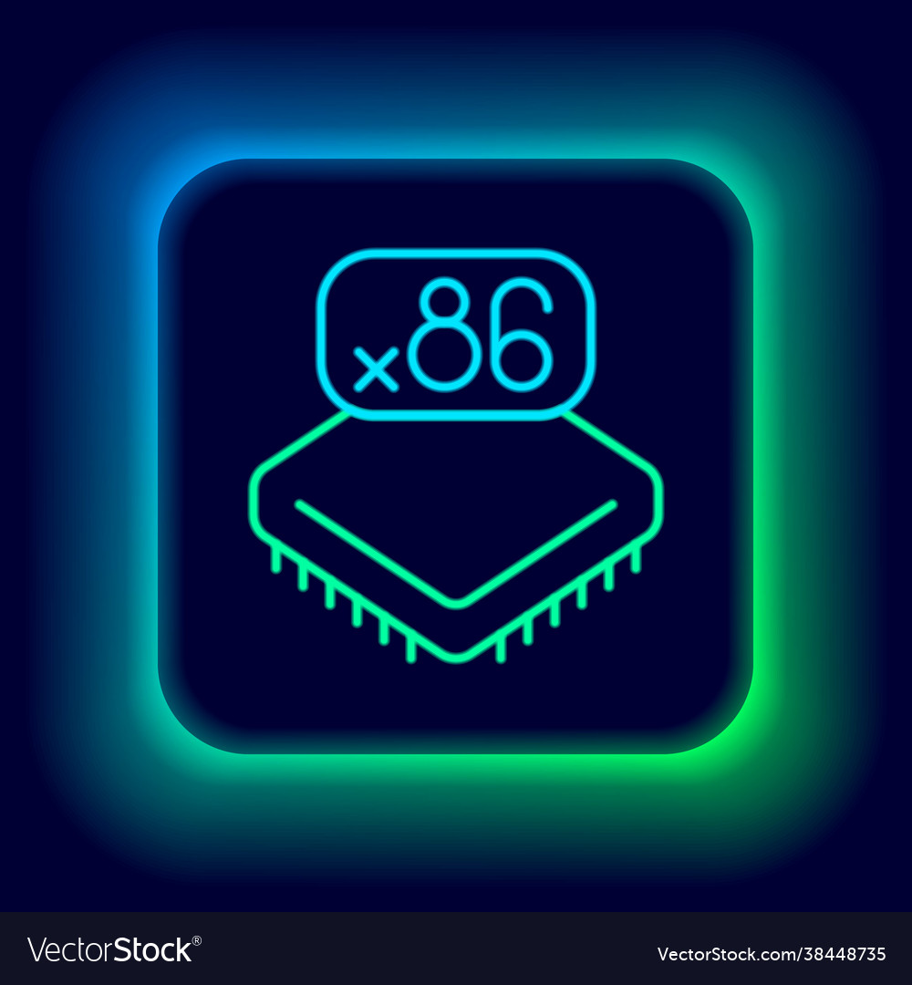Glowing neon line computer processor vector image Glowing neon line computer processor